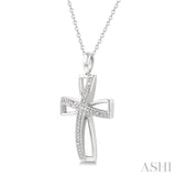 1/50 Ctw Cross Charm Round Cut Diamond Pendant With Chain in Sterling Silver