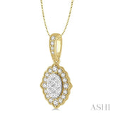 1/4 ctw Lattice Edge Oval Shape Lovebright Round Cut Diamond Pendant With Chain in 14K Yellow and White Gold