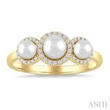 1/6 Ctw Past, Present & Future 4MM & 5MM Cultured Pearl and Round Cut Diamond Halo Ring in 14K Yellow Gold