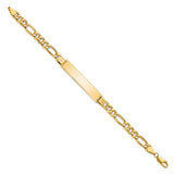 14k Polished Semi-Solid Chain/Solid Plate Figaro Link 39x8mm Plate 8 inch ID Bracelet