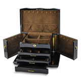Luxury Giftware High Gloss Walnut Burl Veneer 3-drawer with Swing-out Sides Locking Wooden Jewelry Box