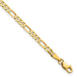 14K 7 inch 3mm Flat Figaro with Lobster Clasp Bracelet