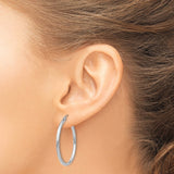14k White Gold 2x30mm Polished Tube Hoop Earrings