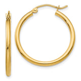 14k 2x25mm Polished Tube Hoop Earrings