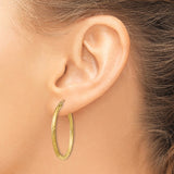 14k 2x30mm Satin Diamond-cut Round Tube Hoop Earrings