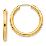 14k 3.00x25mm Polished Endless Tube Hoop Earrings