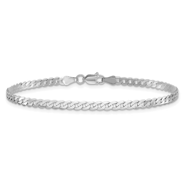 14K White Gold 7 inch 2.9mm Flat Beveled Curb with Lobster Clasp Brace ...