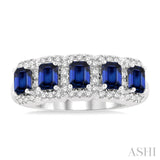 4x3 MM Emerald Shape Sapphire and 1/2 Ctw Round Cut Diamond Precious Wedding Band in 14K White Gold