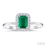 6x4 MM Octagonal Shape Emerald and 1/6 Ctw Round Cut Diamond Halo Precious Ring in 10K White Gold