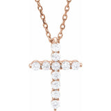 14K Rose Gold 1/4 CTW Natural Diamond Cross 16-18" Necklace