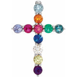 14K White Gold Natural Multi-Gemstone & .03 CT Natural Diamond Cross 16-18
