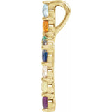 14K Yellow Gold Natural Multi-Gemstone & .03 CT Natural Diamond Cross 16-18" Necklace
