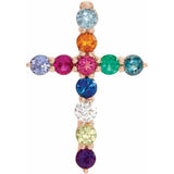 14K Rose Gold Natural Multi-Gemstone & .03 CT Natural Diamond Cross 16-18