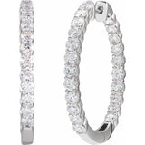 14K White Gold 3 CTW Lab-Grown Diamond Inside-Outside Hinged 30 mm Hoop Earrings