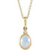 14K Yellow Gold 6x4 mm Natural Ethiopian Opal & .015 CT Natural Diamond 16-18" Necklace
