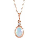 14K Rose Gold 8x6 mm Natural Ethiopian Opal & .03 CT Natural Diamond 16-18" Necklace