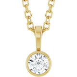 14K Yellow Gold 1/10 CT Natural Diamond Bezel-Set Solitaire 16-18" Necklace