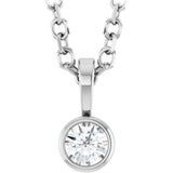 Platinum .06 CT Natural Diamond Bezel-Set Solitaire 16-18" Necklace