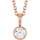 14K Rose Gold 1/6 CT Natural Diamond Bezel-Set Solitaire 16-18" Necklace