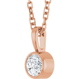 14K Rose Gold 1/6 CT Natural Diamond Bezel-Set Solitaire 16-18" Necklace