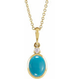 14K Yellow Gold 6x4 mm Natural Turquoise & .015 CT Natural Diamond 16-18" Necklace