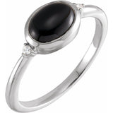 Platinum 8x6 mm Round Natural Black Onyx & .03 CTW Natural Diamond Ring