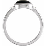 14K White Gold 8x6 mm Round Natural Black Onyx & .03 CTW Natural Diamond Ring