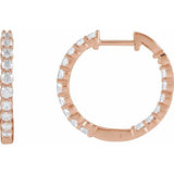 14K Rose Gold 1 CTW Natural Diamond Inside-Outside Hinged 19.3 mm Hoop Earrings