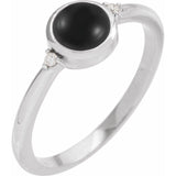 14K White Gold 8 mm Round Natural Black Onyx & .03 CTW Natural Diamond Ring