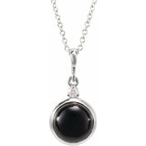 Sterling Silver 8 mm Natural Black Onyx & .03 CT Natural Diamond Cabochon 16-18" Necklace