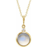 14K Yellow Gold 8 mm Natural Rainbow Moonstone & .03 CT Natural Diamond Cabochon 16-18" Necklace