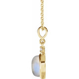 14K Yellow Gold 8 mm Natural Rainbow Moonstone & .03 CT Natural Diamond Cabochon 16-18" Necklace