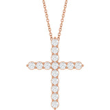 14K Rose Gold 3/4 CTW Natural Diamond Cross 16-18" Necklace