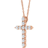 14K Rose Gold 3/8 CTW Lab-Grown Diamond Cross 16-18" Necklace