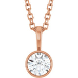 14K Rose Gold 1/4 CT Lab-Grown Diamond Bezel-Set Solitaire 16-18" Necklace