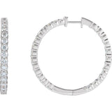 14K White Gold 5 CTW Natural Diamond Inside-Outside Hinged 37.8 mm Hoop Earrings