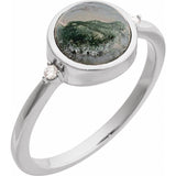 14K White Gold Natural Moss Agate & .03 CTW Natural Diamond Ring