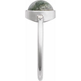 14K White Gold Natural Moss Agate & .03 CTW Natural Diamond Ring