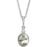 Sterling Silver 8x6 mm Natural Moss Agate & .03 CTW Natural Diamond 16-18