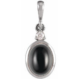 14K White Gold 12x10 mm Natural Black Onyx & .03 CT Natural Diamond Cabochon Pendant