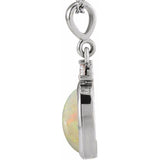 14K White Gold 9x7 mm Natural White Opal & .03 CT Natural Diamond Cabochon Pendant