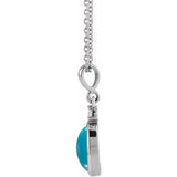 14K White Gold 12x10 mm Natural Turquoise & .03 CT Natural Diamond 16-18" Necklace