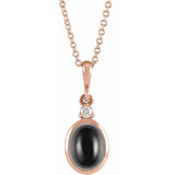 14K Rose Gold 12x10 mm Natural Black Onyx & .03 CT Natural Diamond 16-18" Necklace