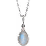 14K White Gold 10x8 mm Natural Rainbow Moonstone & .03 CT Natural Diamond 16-18" Necklace