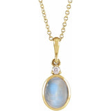 14K Yellow Gold 9x7 mm Natural Rainbow Moonstone & .03 CT Natural Diamond 16-18" Necklace