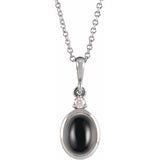 Sterling Silver 9x7 mm Natural Black Onyx & .03 CT Natural Diamond 16-18" Necklace