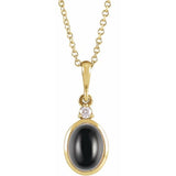 14K Yellow Gold 9x7 mm Natural Black Onyx & .03 CT Natural Diamond 16-18" Necklace
