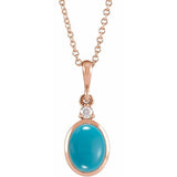 14K Rose Gold 10x8 mm Natural Turquoise & .03 CT Natural Diamond 16-18" Necklace