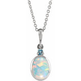 14K White Gold 5x3 mm Lab-Grown White Opal & Natural London Blue Topaz 16-18" Necklace