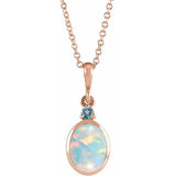 14K Rose Gold 6x4 mm Lab-Grown White Opal & Natural London Blue Topaz 16-18" Necklace